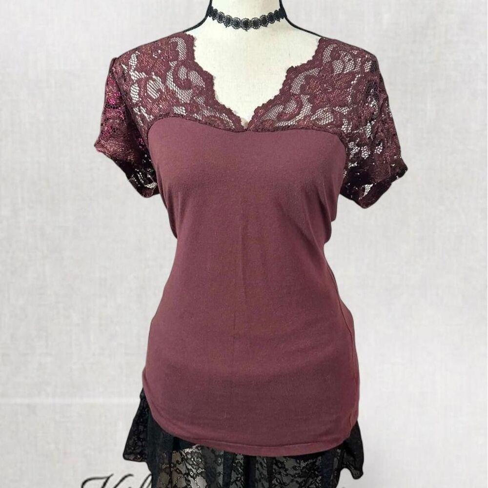 Y2K Goth 90’s Style Lace Burgundy Blouse